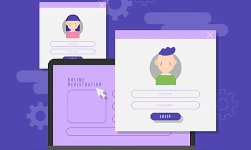 Illustration of digital documents and profile cards for donor account access